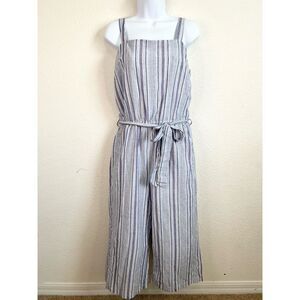𝅺Purple Snow Blue Striped Jumpsuit Women’s XL Sleeveless Belt Wide Cropped Leg